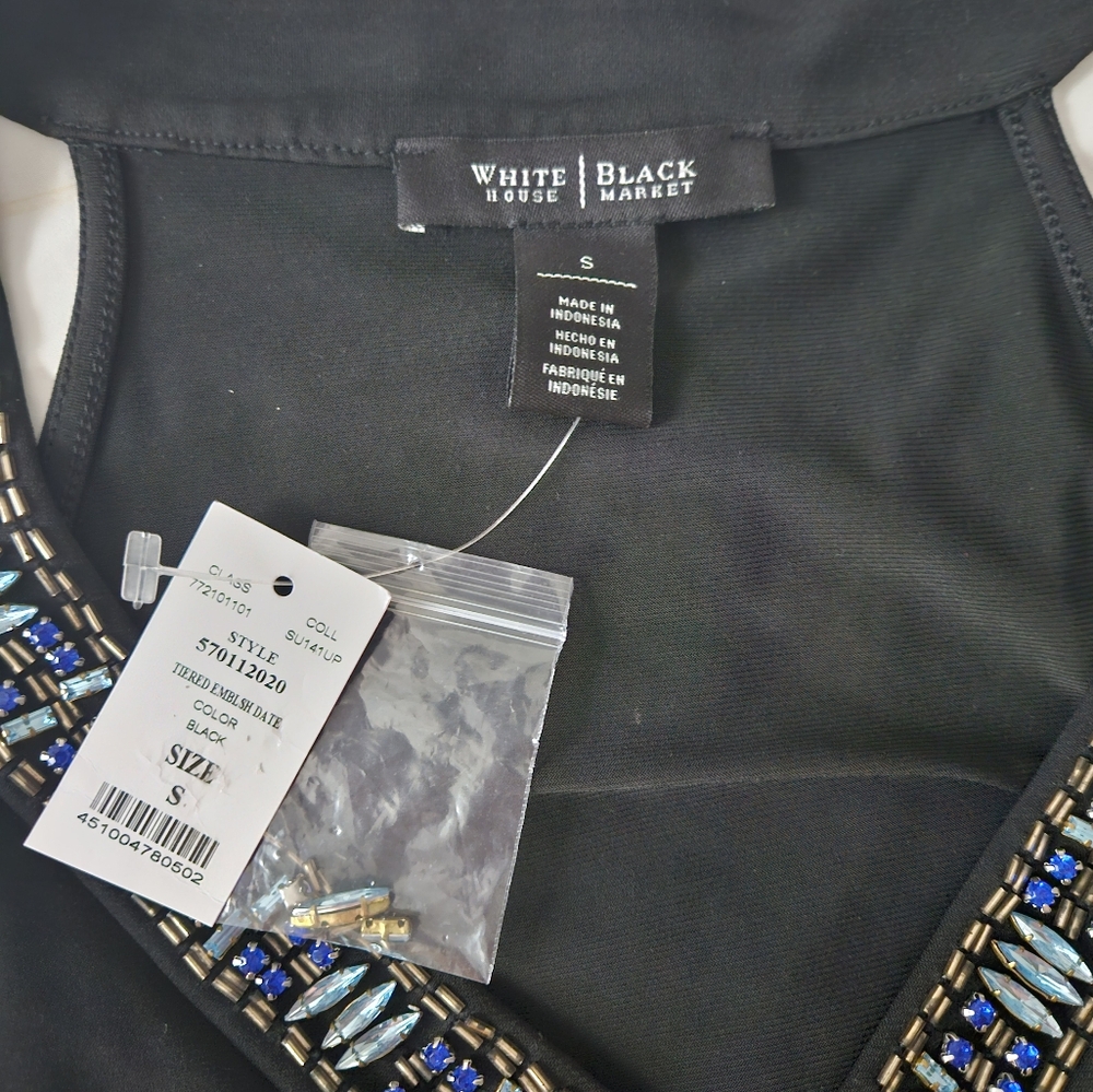 NWT WHITE HOUSE BLACK MARKET Black Jeweled Tiered Halter Top | SZ S - Picture 9 of 9